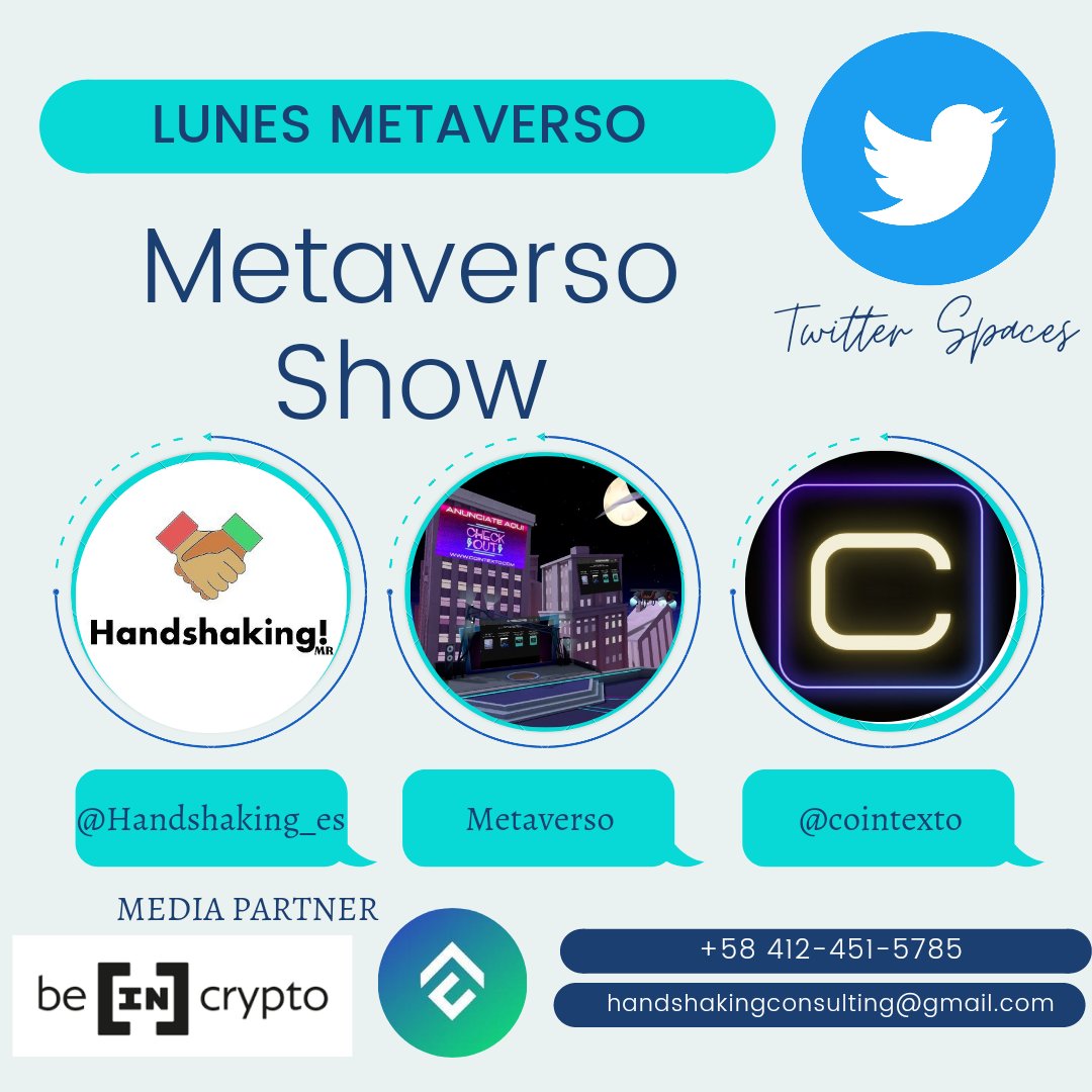 JenifferCC's tweet photo. #LunesDeMetaverso
π 09/05
9:00 PM π¦π· π¨π± | 8:00 PM π»πͺ | 7:00 PM π¨π΄ | 7:00 PM π²π½ πΈπ»
Coadmin
@CoinTexto
@MrCoinMx
@Handshaking_Es
@ElJamp__
#MetaversoShow
Top 10 de Noticias y mucho mΓ‘s π³οΈπ°
Media Partner
@beincrypto_es
@Conflux_LATAM
π§ Escuchalo por https://t.co/oujulivz2z