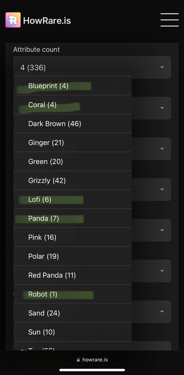 SOLbuckets's tweet photo. for those not understanding why the 4T @okaybears are getting swept at higher $

take a peek here…only 336 total across the entire 10k collection ⬇️

highlighted are the more rare fur styles https://t.co/hfbCpwHNUv