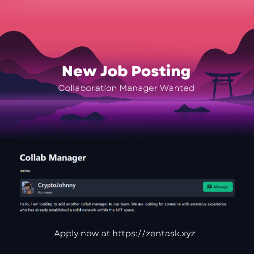 zentaskxyz's tweet image. New Job Posting 🕉️

Are you an experienced and well-connected Collaborations Manager?

Apply now at zentask.xyz/app/jobs/75