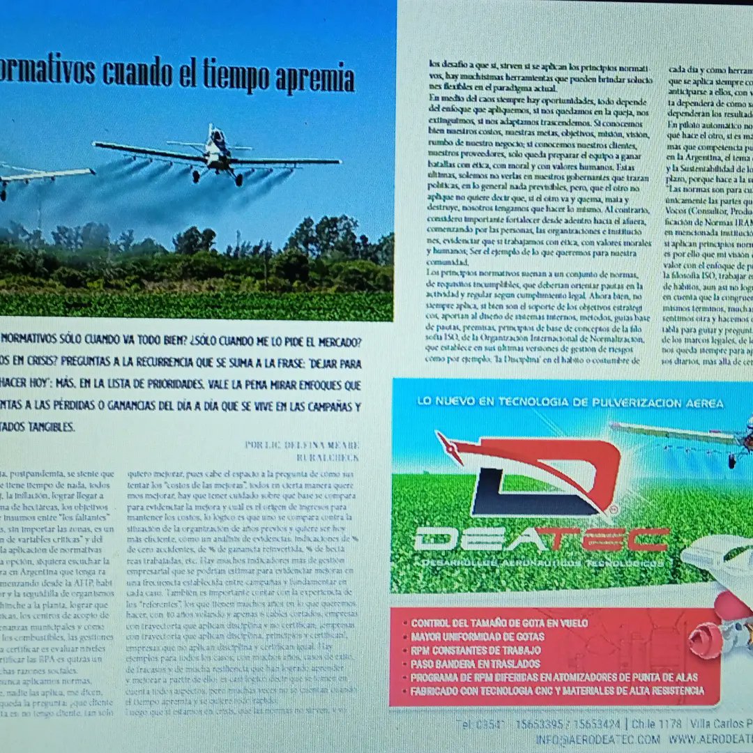 jose_vocos's tweet photo. Nota en revista @Aeroaplicadores: en relación a lo q representa encarar una certificación, digo q si no tenes un cliente q te demande certificar tus productos o procesos, tenés q ir a las normas, ver q te sirve e implementar esas partes puntuales q te suman mejoras https://t.co/y3RcOhQ5NJ