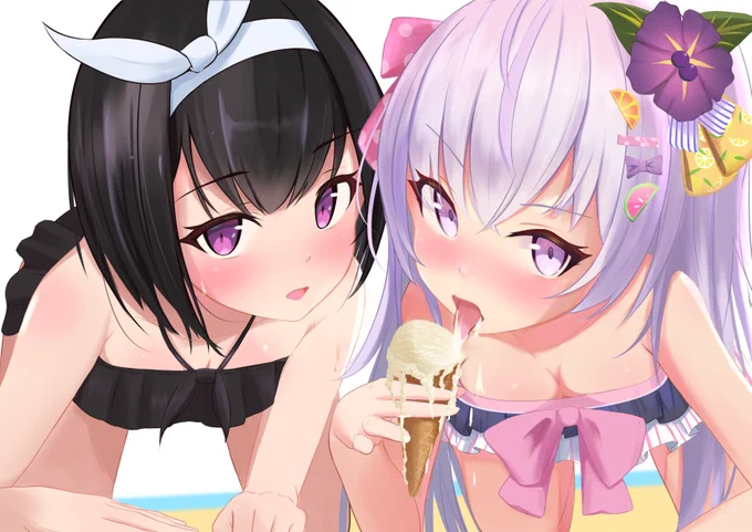 白洲アズサちゃんと静山マシロちゃんが一緒にアイスを舐めてるだけ。#ブルアカ #白洲アズサ #静山マシロ 