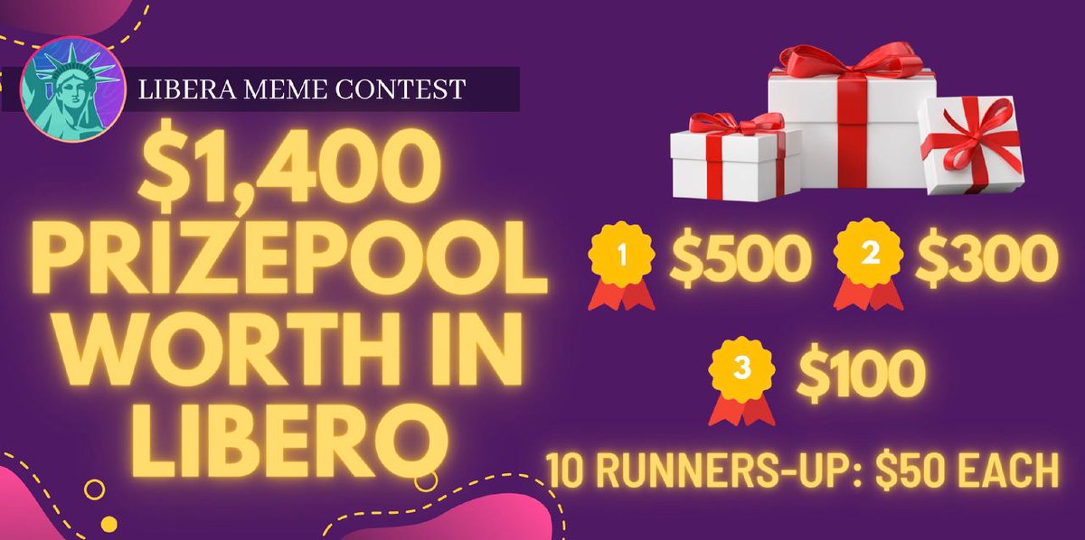 Libero_investor's tweet photo. $LIBERA Meme Contest 🔥
https://t.co/c3qQ2TjGoZ

💸$1400 Prize Pool worth in $LIBERO 
🥇 $500  
🥈 $300
🥉 $100

🏃💨 10 runners-up: $50 each

⏰Duration: May 5 to May 15 
✨Meme can be photos, GIFS &amp; videos etc

@LiberoFinancial #BNB #BSC #Doge #Shiba #Floki $Titano #Crypto https://t.co/3XbhB8zcC0