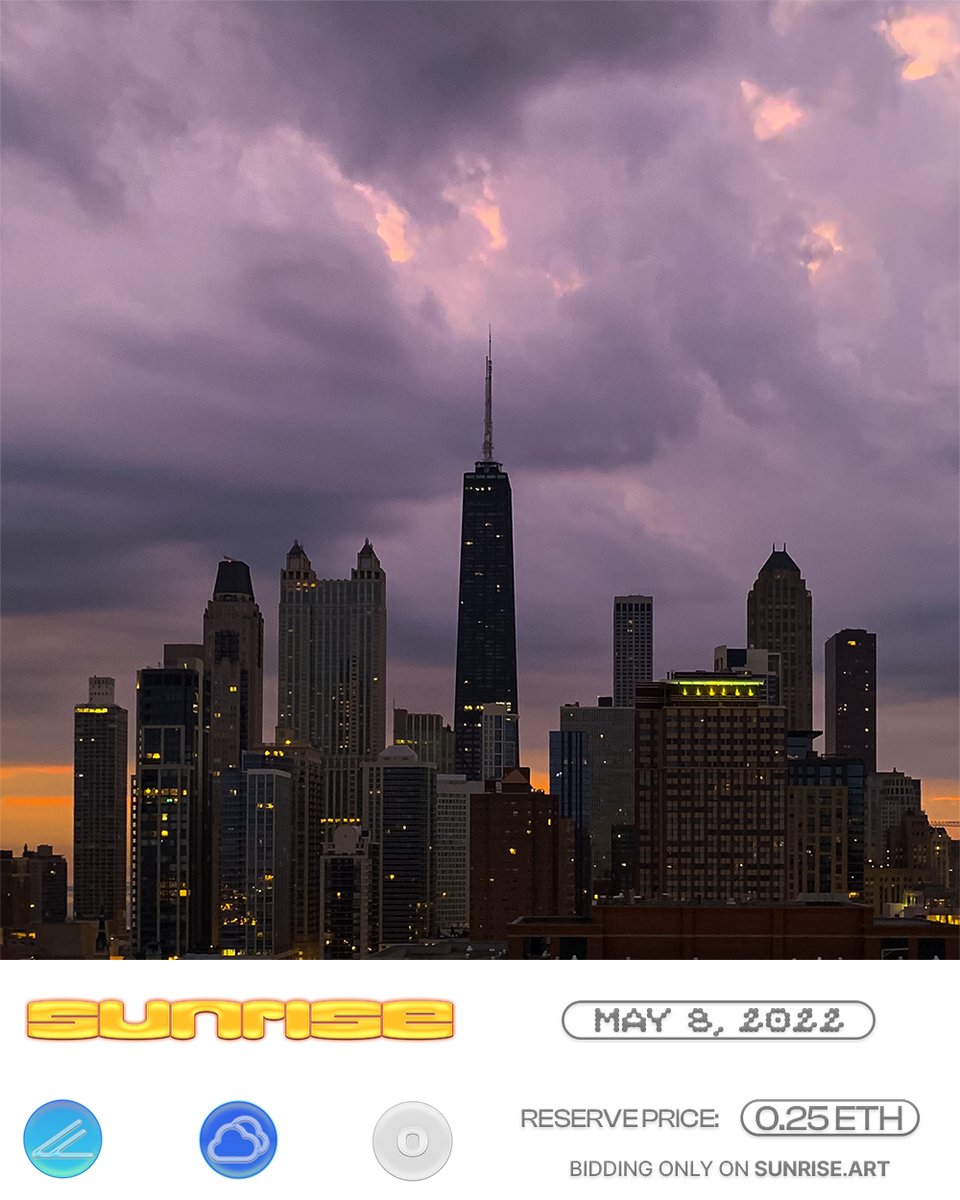 SunriseArtClub's tweet photo. May 8 πβ¨
Bid on https://t.co/2MMSyA865i
Reserve: 0.25 $ETH + gas
#SunriseArtClub #SunriseNFT #WeRiseBetterTogether #ilovesunriseart #chicago #sunrise https://t.co/gdgnDzKVpi