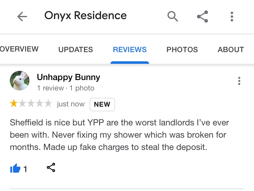 “Sheffield is nice but YPP are the worst landlords I've ever been with. Never fixing my shower which was broken for months. Made up fake charges to steal the deposit”

YPP Lettings YPP_Lettings not affiliated with or connected to any similarly-named individuals or brands