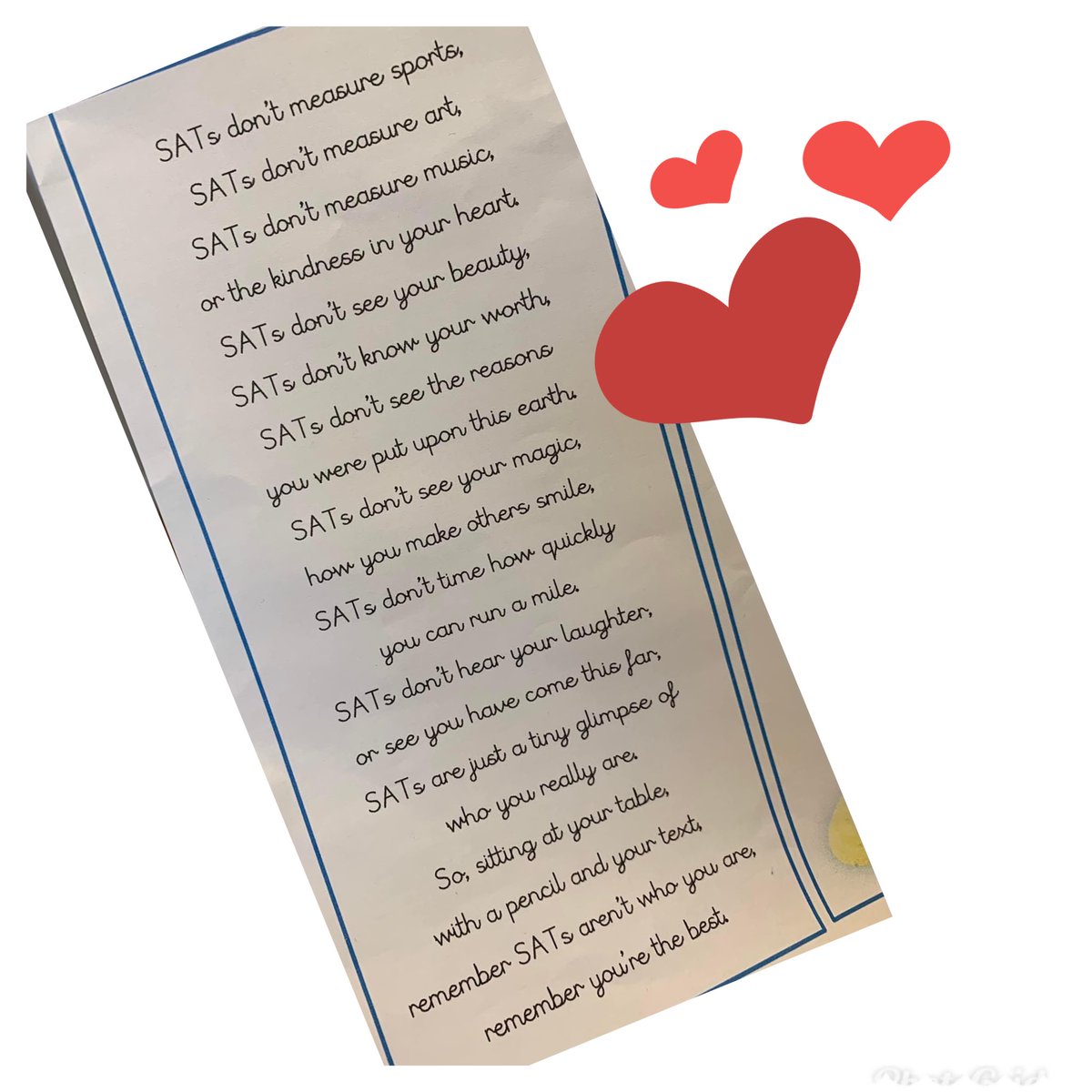 MissHodkinsonSM's tweet photo. A little message for all our Y6s! Do your very best this week and everyone will be proud! ❤️ @NFollinStMarys @MrsJSMJ @StMarysMsDuffy #SATS2022 https://t.co/isnSAqLJjB