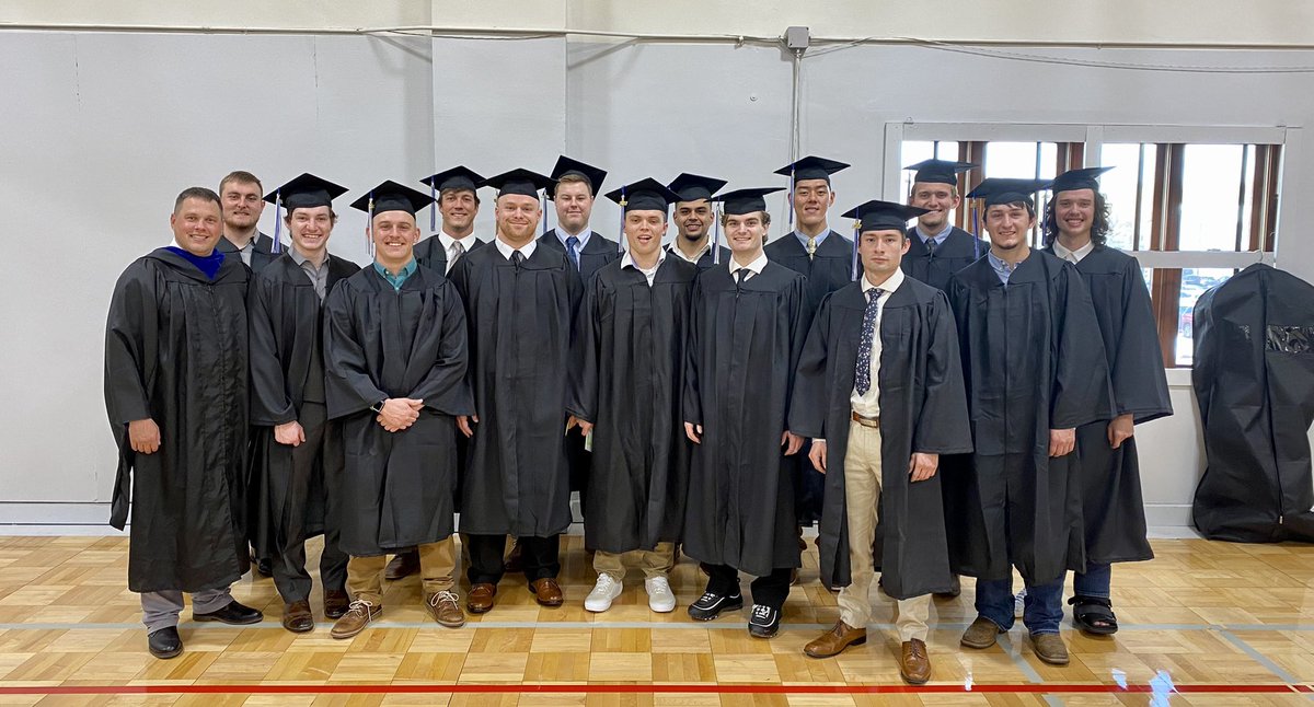RossCimpl's tweet photo. One of the best days of the entire year! Congrats to all the @DakotaWesleyan graduates and special S/O to our guys who walked across the stage today with their degree. 

Thank you for being a huge part of our program. Go do great things #proudcoach #bleedblue https://t.co/o9p2jY3SnL