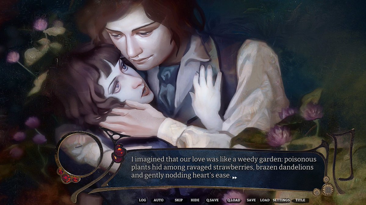 SunLabyrinthLLC's tweet photo. "I imagined that our love was like a weedy garden: poisonous plants hid among ravaged strawberries, brazen dandelions and gently nodding heart's ease."
#otome #visualnovel #indiegame

Devlog update (new UI and more):
https://t.co/yJlDBQ9fJo https://t.co/TLMeVd2D0z