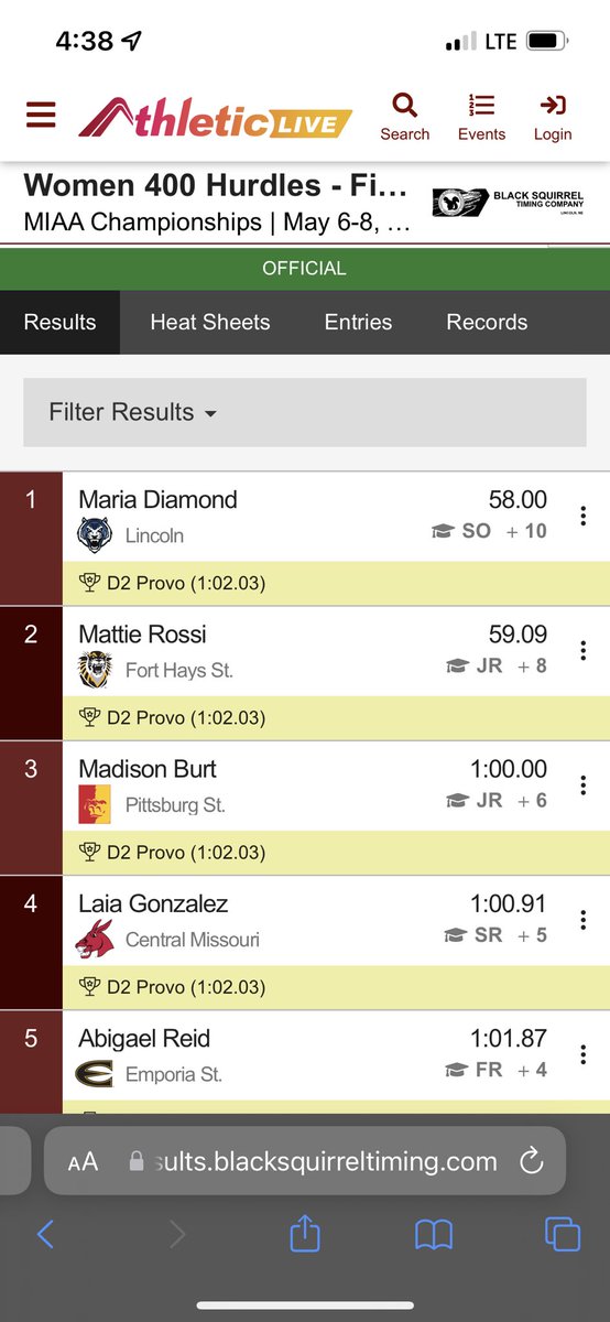 CarthageCC_TF's tweet photo. Way to go @madisonburt22 🔥🔥⚡️⚡️ 3rd place in the Women’s 400m Hurdles at the @TheMIAA championships @GorillasTrack https://t.co/7Cn1X8GCaw