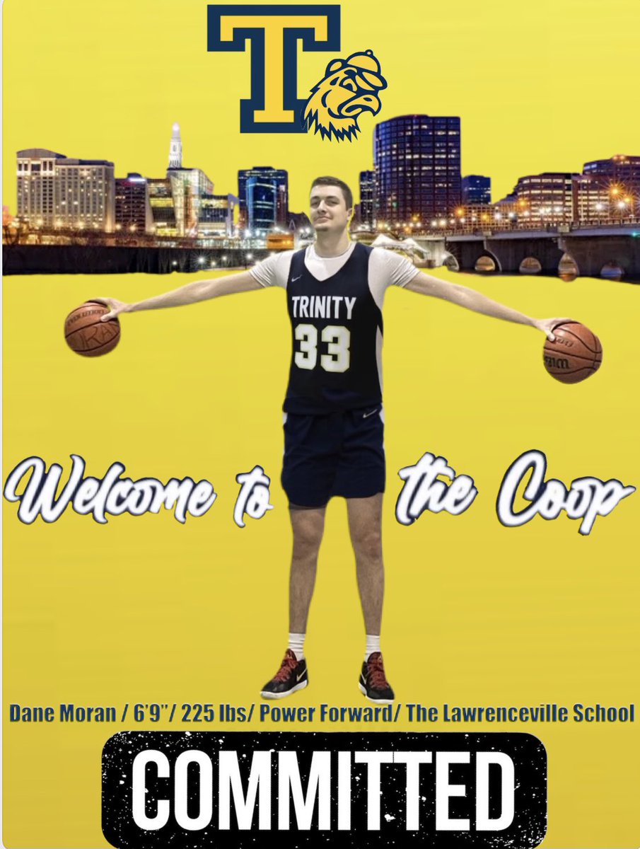 Dane Moran (@danemoran5) on Twitter photo Happy to announce that I will be committing to Trinity College in the NESCAC to continue my academic and athletic career! Excited for what lies ahead and ready to work! Go Bantams! <a href="/CoachMikeRice/">Coach Mike Rice</a> <a href="/Sean_Murphy_NJ/">NJ Hoopers</a> <a href="/PrepHoops_NJ/">Prep Hoops New Jersey</a> <a href="/NJHoops/">NJ Hoops</a> <a href="/T_Witter3/">Trey Witter</a> <a href="/NJHoopRecruit/">NJ Basketball</a> Happy to announce that I will be committing to Trinity College in the NESCAC to continue my academic and athletic career! Excited for what lies ahead and ready to work! Go Bantams! <a href="/CoachMikeRice/">Coach Mike Rice</a> <a href="/Sean_Murphy_NJ/">NJ Hoopers</a> <a href="/PrepHoops_NJ/">Prep Hoops New Jersey</a> <a href="/NJHoops/">NJ Hoops</a> <a href="/T_Witter3/">Trey Witter</a> <a href="/NJHoopRecruit/">NJ Basketball</a>