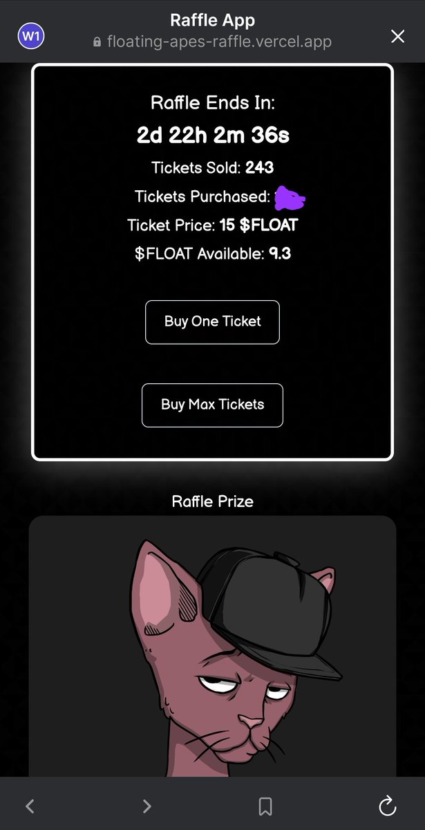 The raffle is lasting for some time.
Enough to jump in! Get your ticket! Get that CET!

<a href="/FloatingApesNFT/">Floating Apes Affiliation</a> <a href="/CetsOnCreck/">CetsOnCreck is now CETS</a>