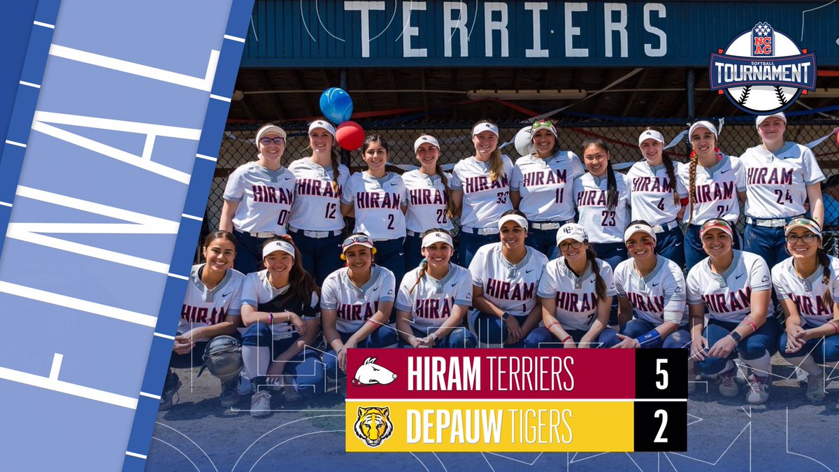 2022 NCAC Softball Tournament

Final: 
<a href="/Hiram_Athletics/">Hiram College Athletics</a> - 5
<a href="/DePauwAthletics/">DePauw Tigers</a> - 2

The Terriers are NCAC softball tournament champions!