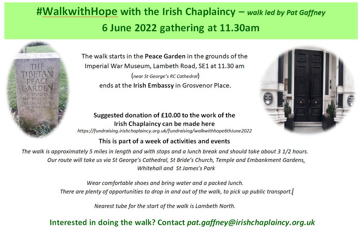 scutumfero's tweet photo. Planning another walk for the @irishchaplaincy part of the #walkwithhope week. Do join if you are free, 6th June. Details below. @ICN_UK @mccartneymary1 @fleur_brennan @RC_Southwark @CaritasWestm @southwarkjandp https://t.co/TXFDwTnXkz