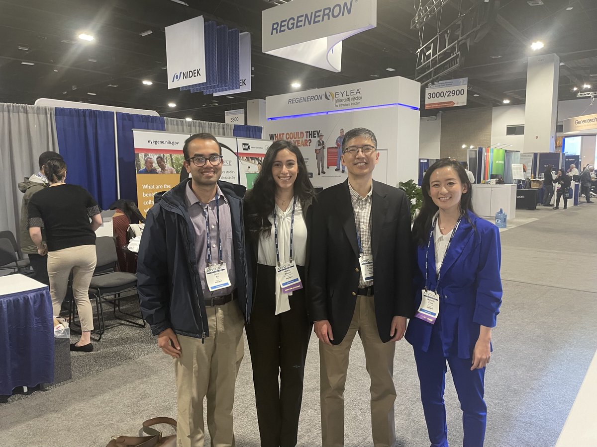 NEIDirector's tweet photo. With @NatEyeInstitute trainees at @ARVOinfo meeting:

@AmirAliMed @_nohasherif @MichelleAmyChen are Medical Research Scholar Program students spending a year at NEI.

Don't have as much time to teach now, but loved doing it especially in my first job (@ColumbiaMed @ColumbiaDBMI). https://t.co/E1KHPK7TYj