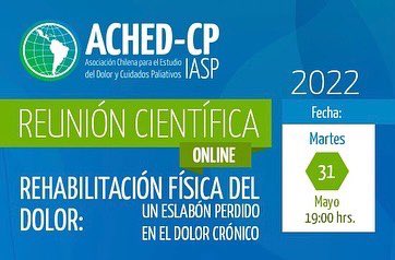 AchedCp's tweet photo. 👉 Próximo martes 31 de mayo a las 19:00 horas - REUNION CIENTÍFICA ON LINE😉

“Rehabilitación Física del Dolor: Un Eslabón Perdido en el Dolor Crónico” 

Inscripciones indicando Nombre y RUT al correo electrónico👇

📩 contacto@ached.cl ✅

#dolor #dolorcronico #chile #chile🇨🇱 https://t.co/xGHOLNXn60