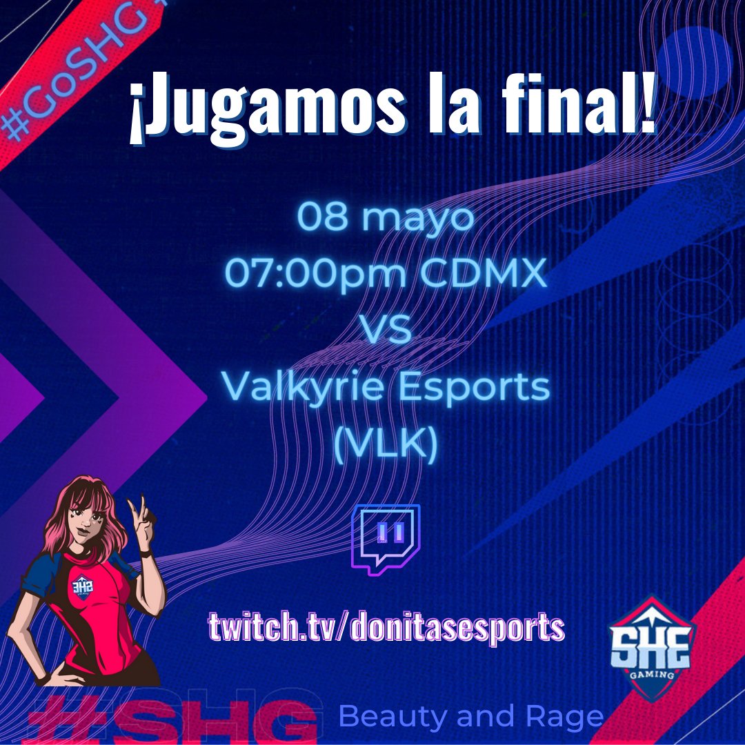 BeautyRageuwu's tweet photo. ¡Hoy el equipo de #LeagueOfLegends de @shegamingcol juega la gran final de Blossom League  contra las poderosas Valkyrie Esports!

Sigue la transmisión por Twitch a las 07:00pm CDMX, ¡apoya a She Gaming con porras y comentarios en el stream!

Nos vemos ahí. <3 

#SheGamingCol https://t.co/HRLBMGa8S1