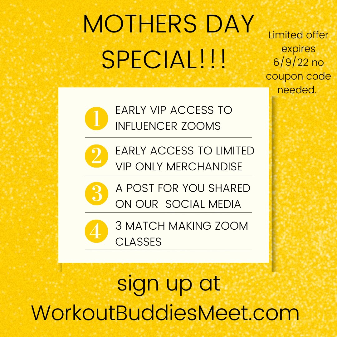 WorkoutBudsMeet's tweet photo. Give the Gift of Health This Mother’s Day. Health is wealth. Take care of mom for 6 months. Mom’s Mental and Physical health matter and I care about her too! @WorkoutBudsMeet #queridawalkerworkoutbuddymatchmaker #queridawalker #workout #workoutmotivation #exercise #workoutbuddy https://t.co/JrPG2CMXEQ