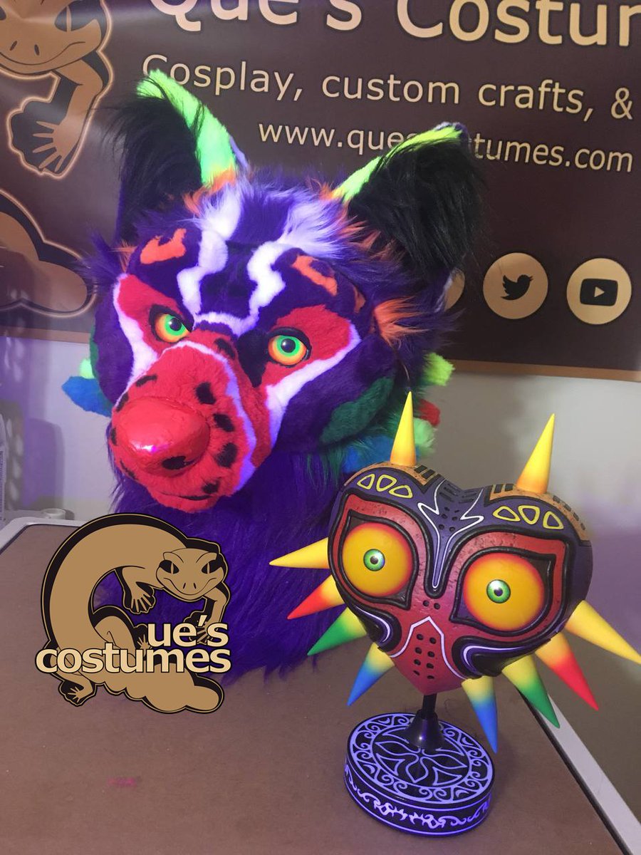QuesCostumes's tweet photo. Majora's got a new look!

Built on a WoE base w/DVC nose, within a week using 13 unique furs; 6 reactive under UV light. Pictured w/2015 version &amp; F4F Majora's Mask.

We're open for commissions! Visit our site https://t.co/AxMzmbvDJn or email us quescostumes@gmail.com w/ details https://t.co/ujU9T1zALz