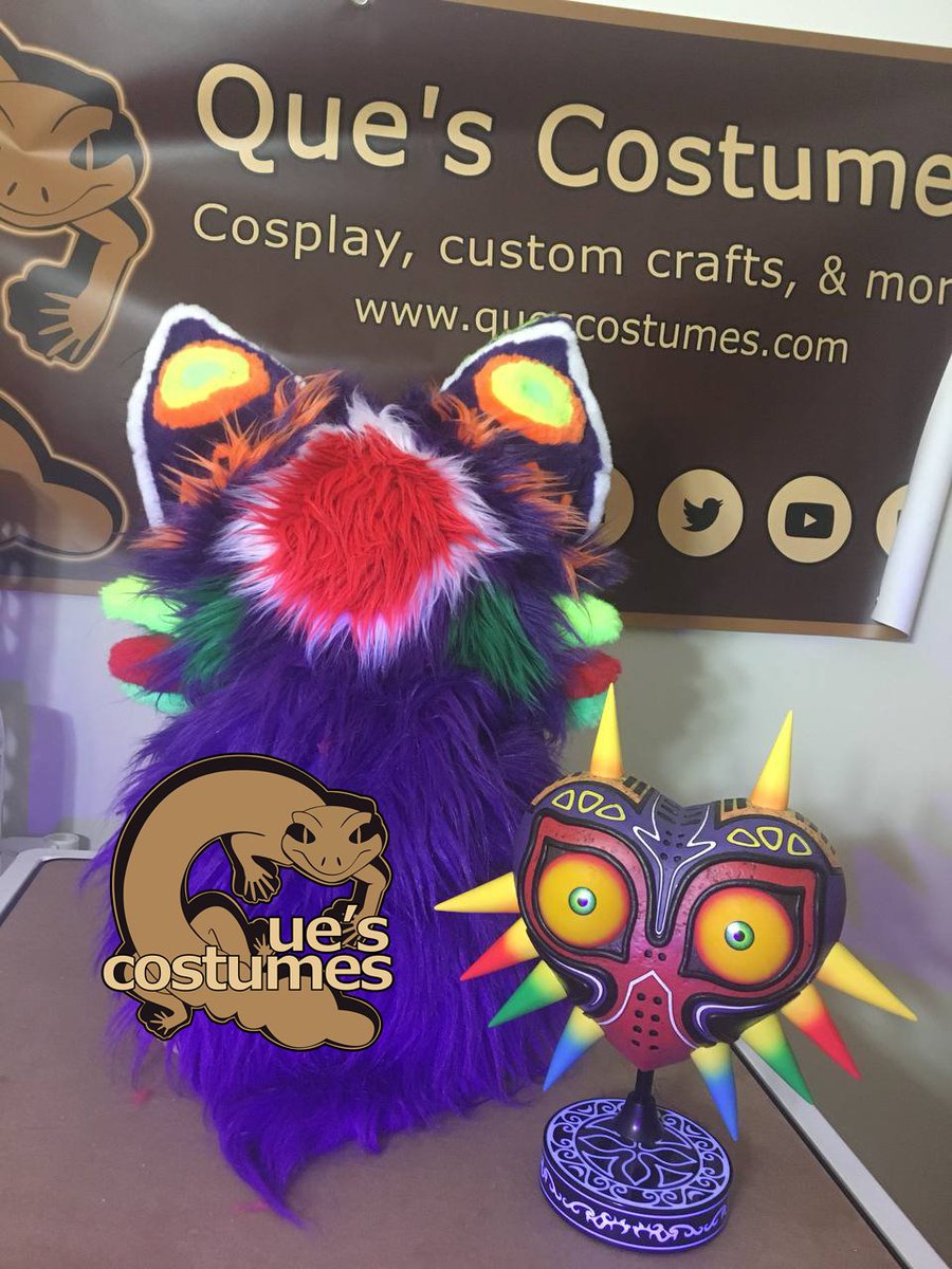 QuesCostumes's tweet photo. Majora's got a new look!

Built on a WoE base w/DVC nose, within a week using 13 unique furs; 6 reactive under UV light. Pictured w/2015 version &amp; F4F Majora's Mask.

We're open for commissions! Visit our site https://t.co/AxMzmbvDJn or email us quescostumes@gmail.com w/ details https://t.co/ujU9T1zALz