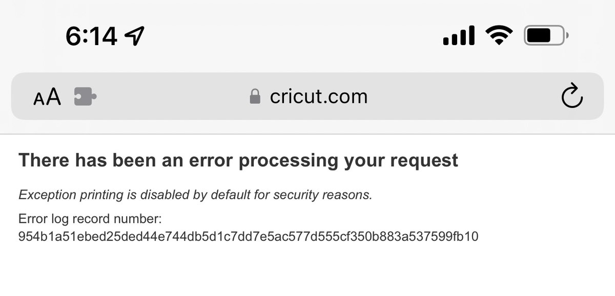lintbuster's tweet photo. @cricut - the last 3 times I bought off your site, the same error displays after the confirm payment page. Order is submitted successfully (verified from your support) but thought you might like to know. 
@cricut https://t.co/wkgdrw8w7h