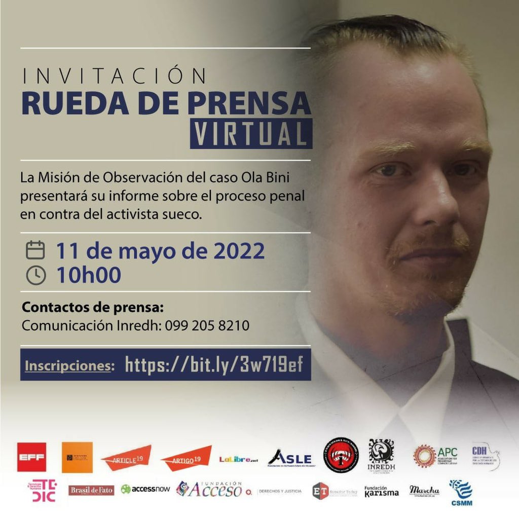 CDHGYE's tweet photo. #FreeOlaBini | Una veintena de organizaciones #DDHH informaremos sobre irregularidades y vulneraciones procesales en etapas penales hasta llegar a audiencia de juzgamiento, mediante recopilación documental y monitoreo de la situación de @OlaBini. 
@ONUecuador @MaryLawlorhrds https://t.co/rq4YHT1aQt