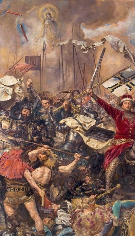 ksPiotr's tweet photo. Św. Stanisławie Biskupie, módl się za nami!

Postać św. #Stanisław.a ze Szczepanowa, Patrona #Polski, została przedstawiona przez Jana Matejkę na obrazie #Bitwa pod #Grunwaldem.

Kardynał #Oleśnicki kopią wskazuje na niebo,gdzie jawi się w jaśniejącym obłoku św. Stanisław. https://t.co/vRtmbR22N6