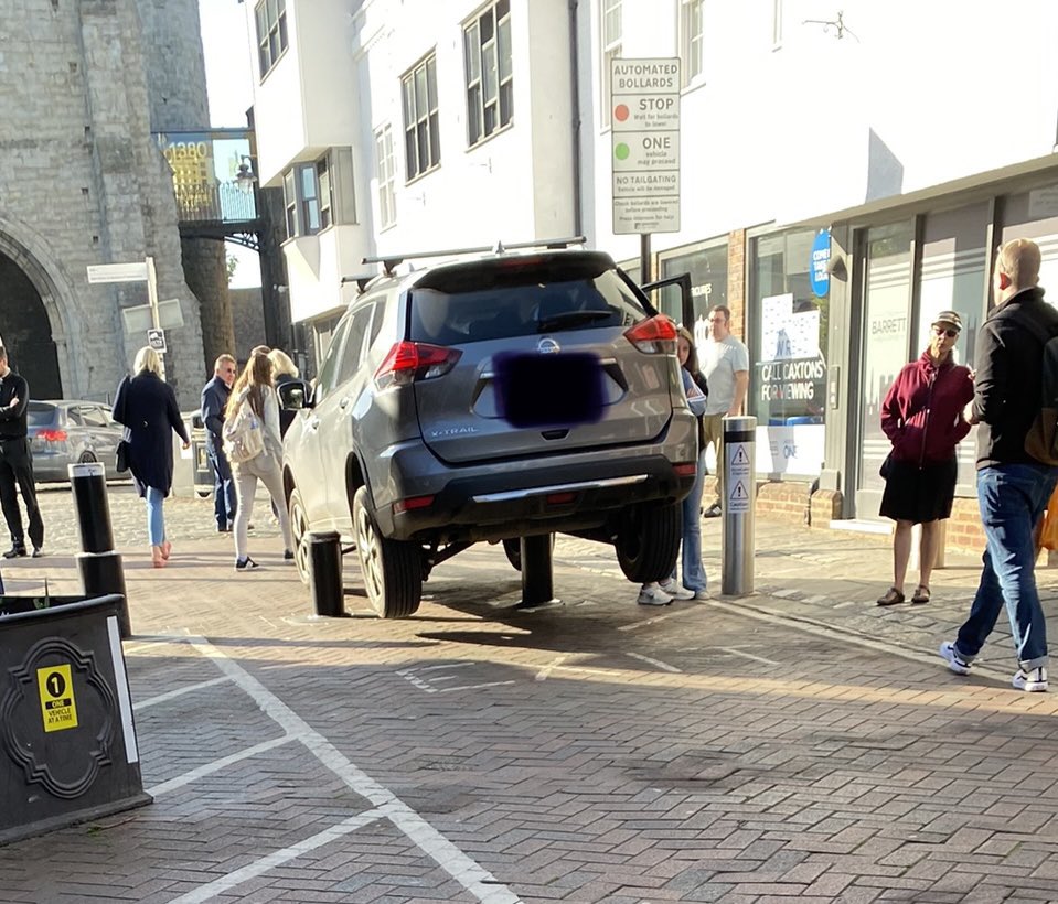 Look, we’ve all dreamed of seeing a car caught on a rising bollard. Don’t pretend you haven’t.
