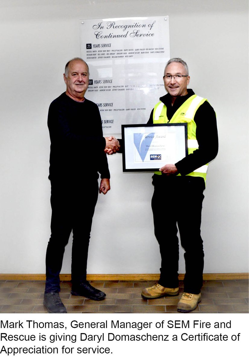 Congratulations and Farewell to Daryl Domaschenz on his retirement.

Daryl Domaschenz joined SEM Fire and Rescue on 21.11.1989. He will be sadly missed to all those that had the pleasure of working with him.

#semfr #VarleyVehicles #VarleyGroup