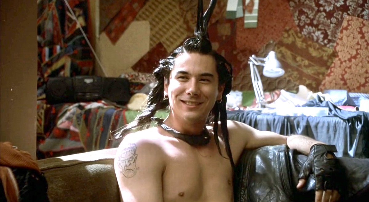 spooky_tuesday's tweet photo. Moment of appreciation for this spooky king ๐๐ Not only does #May2002โs Blank have a banginโ torso, cool hair, and a thematically appropriate tattoo, heโs also played by @RealJamesDuval, aka Frank the Bunny from #DonnieDarko and John the Mod from #SLCPunk (with Matty Lilly!!!) https://t.co/aiAWU3yN89
