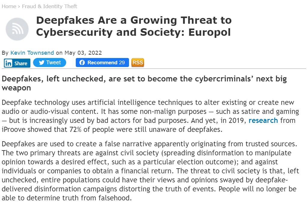Cyber4FoodandAG's tweet photo. Gone are the days when our adversaries had a pulse and could fog a mirror. #DeepFakes are among us. #GAN #AAA22 

@SecurityWeek @kevtownsend @ODNIgov @CISAJen @TheGrandFarm  

https://t.co/kt5vM2ZAO7 https://t.co/6ESjNChSYo