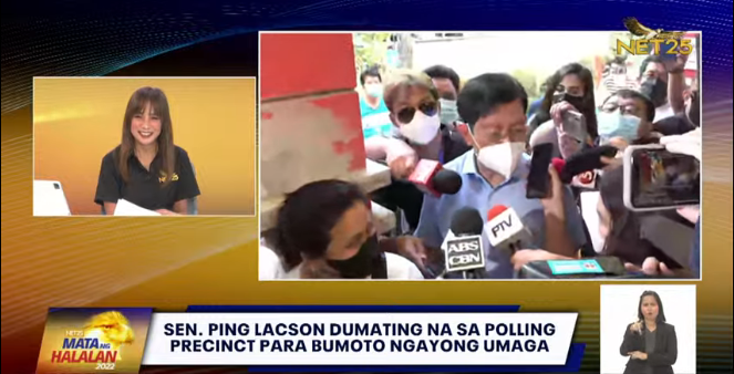 NET25TV's tweet photo. BREAKING: Presidential candidate Ping Lacson dumating na sa polling precinct para bumoto.I via @meannecorvera #NET25MataNgHalalan https://t.co/IvxE6lfpkn