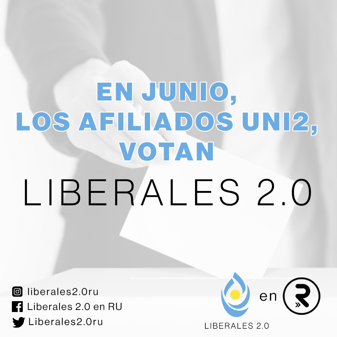 Liberales20ru's tweet photo. El 26 de Junio, los Afiliados "Uni2" votan Liberales 2.0. 

Recuperemos un partido Liberal, donde se fomente un menor empleo público y mayor inversión privada.

Somos la única opción dentro de @repunidosCABA que no cobra sueldos de Larreta y no trabajó en gobiernos Kirchneristas https://t.co/FfiI904nGv