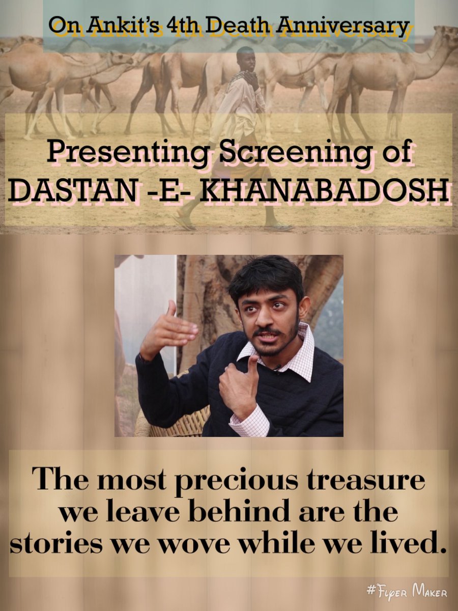 ankitchadha's tweet photo. On his 4th death anniversary, please join us in remembering our beloved ANKIT CHADHA and in celebrating one of his stories, 
Dastan -e- Khanabadosh. 
Kindly join us on 9th May 2022 at 6:00 PM on Google Meet. 
Copy and paste the following link to join:

https://t.co/RNypv6pwHP https://t.co/mBfUQjBTuB