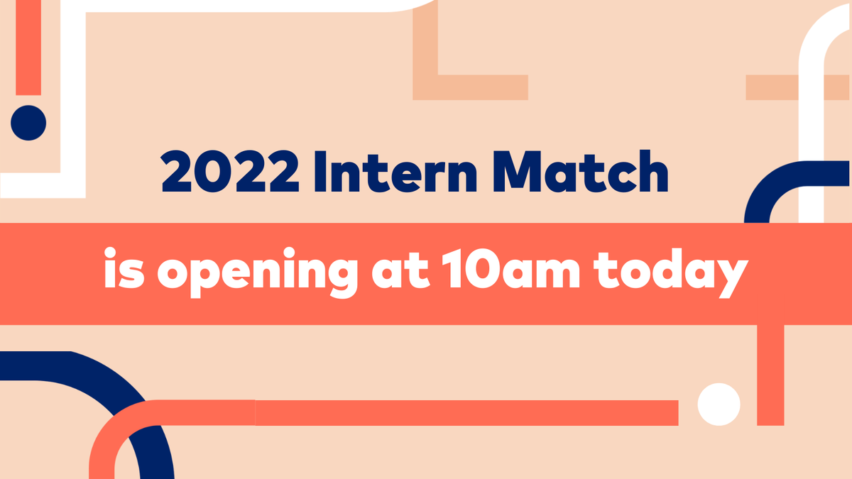 PMCVic's tweet photo. The 2022 #InternMatch will be open for applications at 10:00am today! Please head to: https://t.co/6tvSqZNJh1 for more information about the process and to start your application at 10am. https://t.co/ZAaJofRDVd