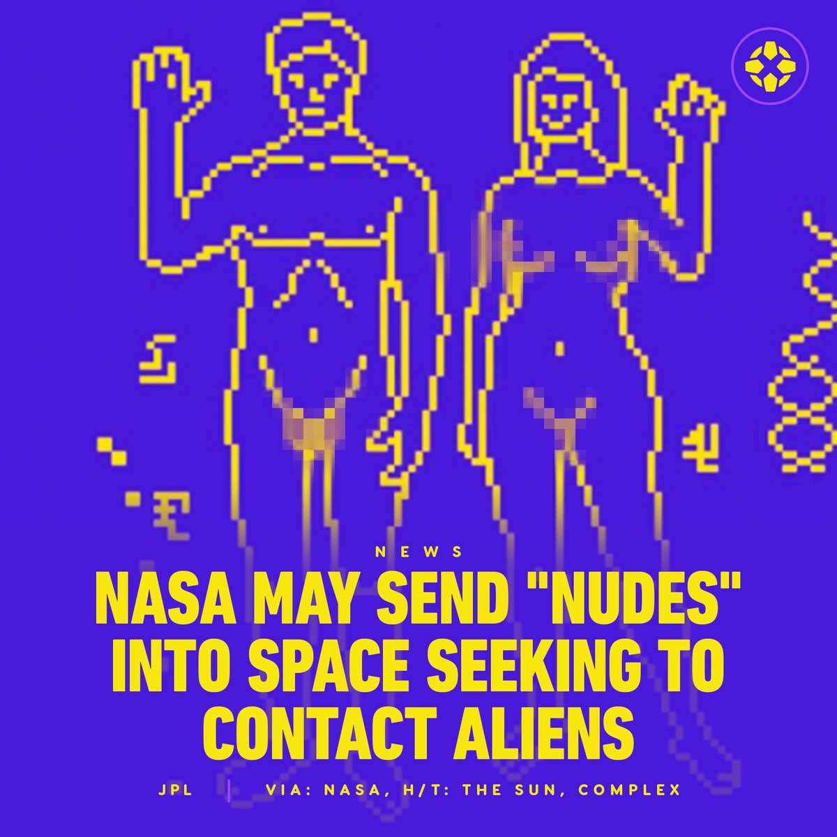 IGN's tweet photo. NASA has developed a binary-coded message to transmit to extraterrestrial intelligences, which could include info on Earth's composition, basic math, and digitized images of the human form next to a DNA structure. https://t.co/T8xbji7Y8L