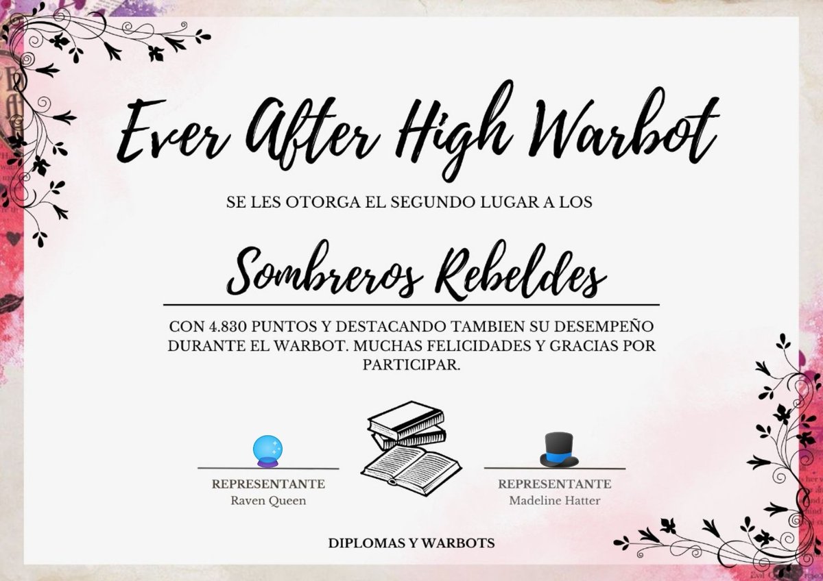 🥈⌗ En segundo lugar tenemos a los Sombreros rebeldes, felicidades por su desempeño en el warbot y gracias por participar, les amamos muchisimo. 💗

@sombrerosteam