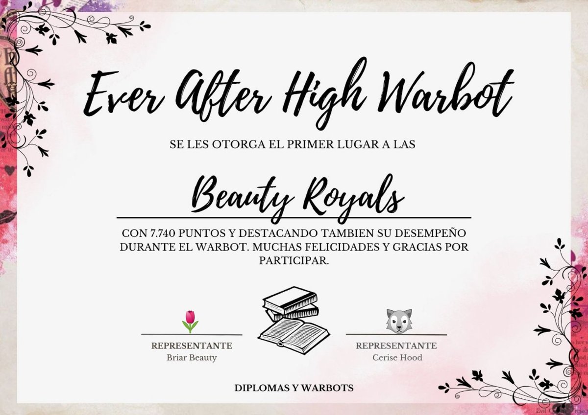 🥇⌗ Y en primer lugar tenemos a las Beauty Royals, donde lograron superar todos los obstaculos del warbot, asi que muchas felicidades por ganar el warbot, junto con su desempeño en este. Les amamos muchísimo. 💗

<a href="/BEAUTYROY4LS/">BEAUTY ROYALS🌷🐺</a>