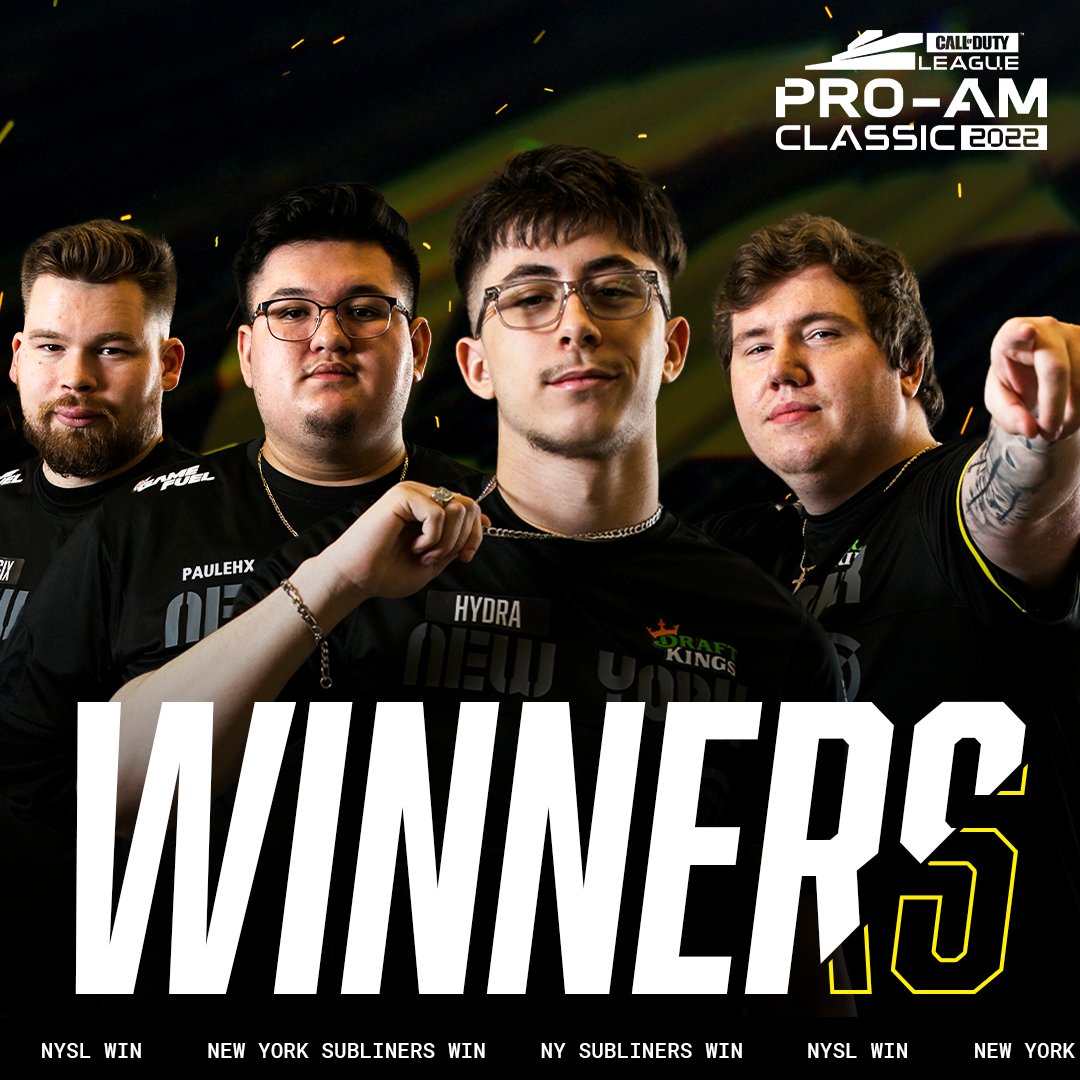 CODLeague's tweet photo. NEW YORK ARE YOUR PRO-AM CLASSIC CHAMPIONS!

Watch out for the @Subliners going into Major III 🗽

#StandClear | #CDL2022 https://t.co/dN3c8KWroI