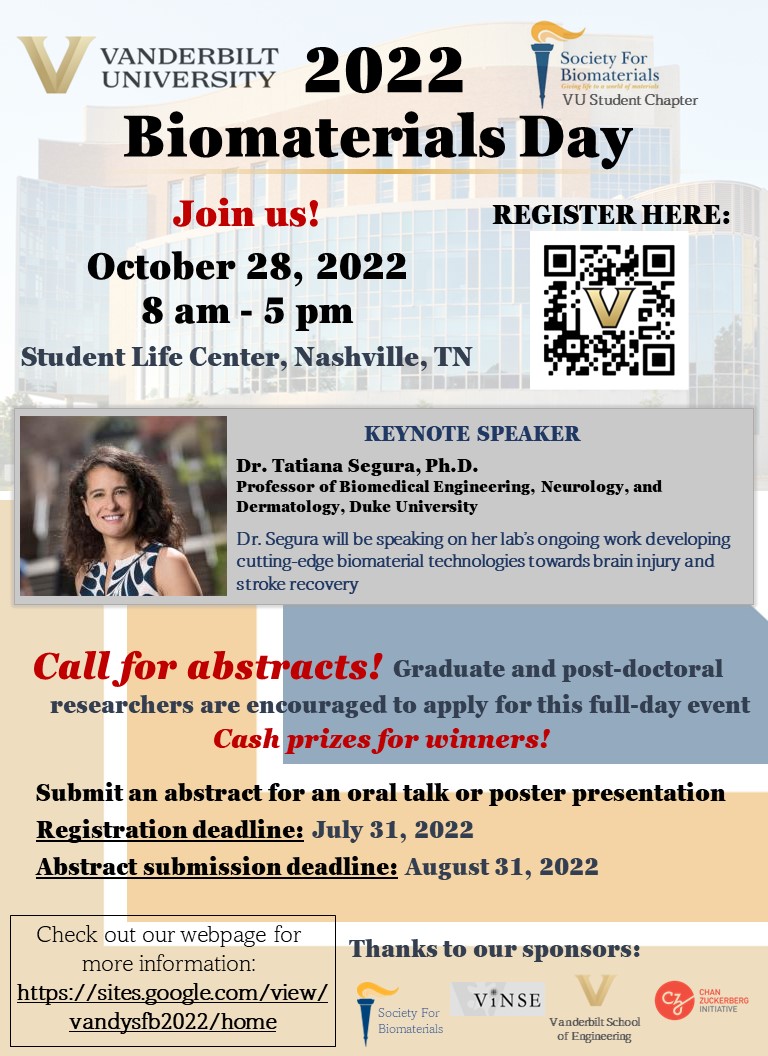 Vanderbilt Society for Biomaterials (@vanderbilt_sfb) on Twitter photo Join the Vanderbilt University <a href="/SFBiomaterials/">SFBiomaterials</a> Student Chapter for our Biomaterials Day on October 28th! A full-day event to partake in the exciting scientific contributions and discoveries made in the biomaterials community. Registration and abstract submission now open! Join the Vanderbilt University <a href="/SFBiomaterials/">SFBiomaterials</a> Student Chapter for our Biomaterials Day on October 28th! A full-day event to partake in the exciting scientific contributions and discoveries made in the biomaterials community. Registration and abstract submission now open!