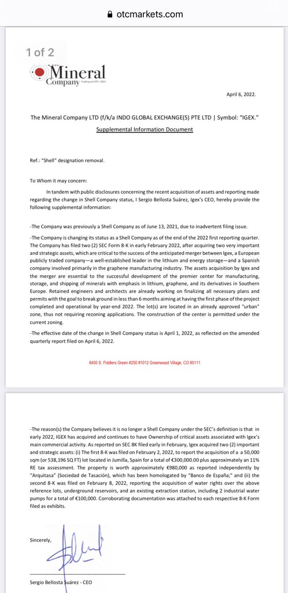 KingdomRadios's tweet photo. $IGEX @IGEX_Official
Shell designation removal
April 6, 2022
@OTCMarkets
#Lithium #Graphene #Rhodium #3WayMerger #StockMarket #Bullish #StocksToBuy
https://t.co/uCo1vIeLn3 https://t.co/O8iEVSLFxD