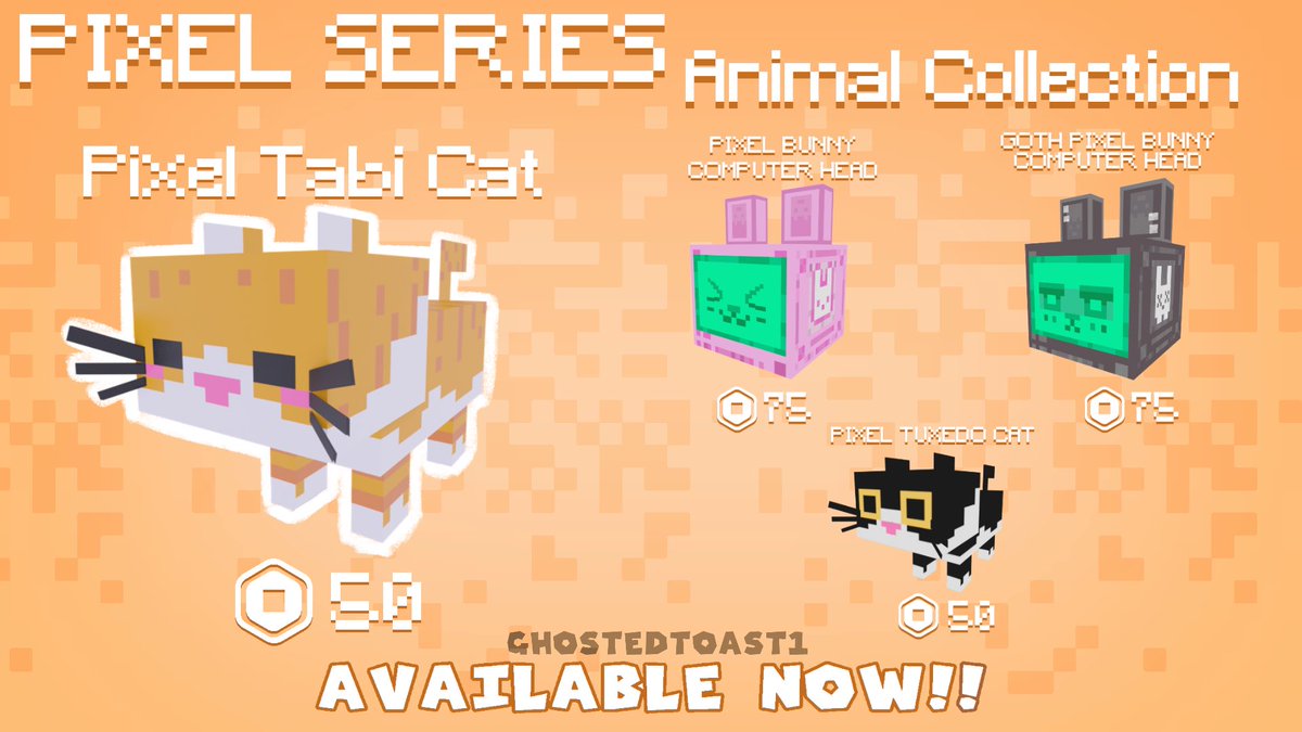 🐯Pixel Animal Wave! 🐯 
 
Orange cats are a menace to society. 

⭐️SHOP: ugc.works/ghostedtoast1
——————
#RobloxUGC #UGC #RobloxDev #Roblox