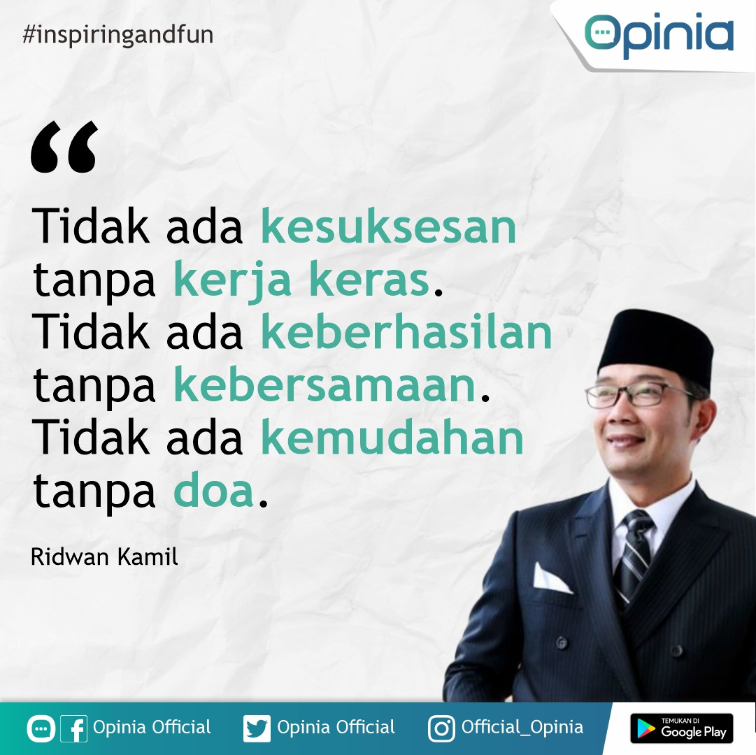 Opinia_Official's tweet photo. Selamat beraktivitas Opinian,
"Tidak ada kesuksesan tanpa kerja keras. Tidak ada keberhasilan tanpa kebersamaan. Tidak ada kemudahan tanpa doa." (Ridwan Kamil)
SEMANGAT πͺ
#quotes #opinia #opinian #medsosindonesia #inspiring #fun #idea #artikel #petisi #poling https://t.co/6hdBsITPLL