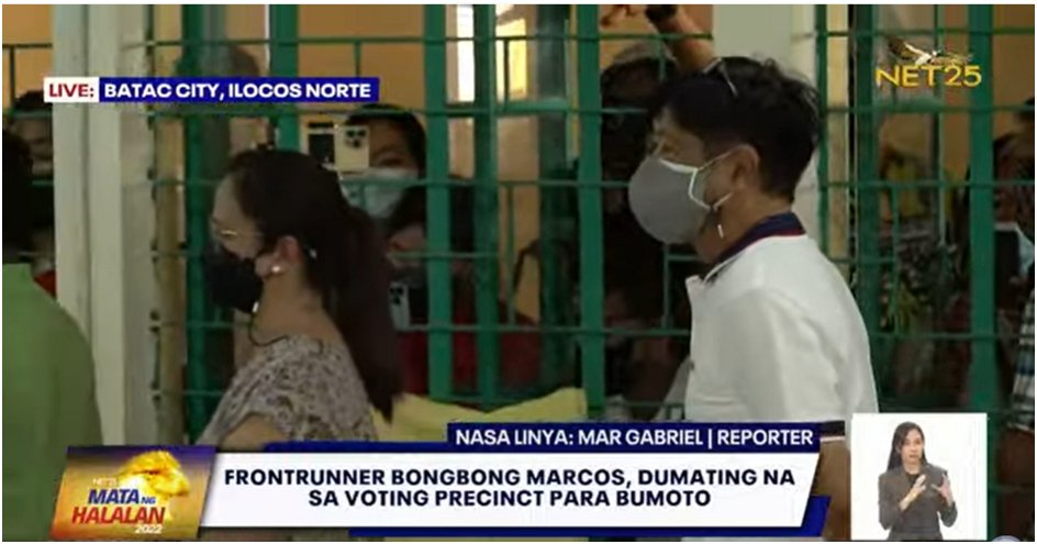 NET25TV's tweet photo. BBM ,kasalukuyang pumipila para mai-feed ang kaniyang balota sa vcm. #NET25MataNgHalalan https://t.co/dsbwjIgloX