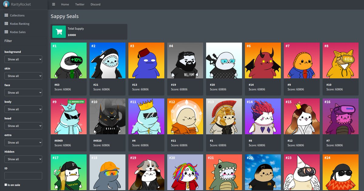 ARF, rarity ranking for <a href="/sappyseals/"></a> is live.
rarityrocket.com/rankings/colle…
#RarityRocket #SappySeals #NFTCollection #SealsFollowSeals