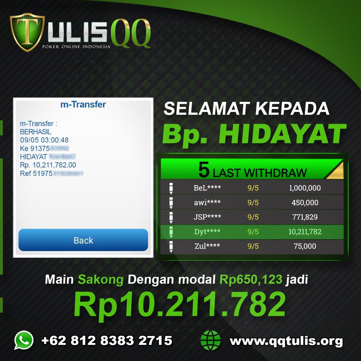 QqTulis's tweet photo. Selamat kepada Bp.HIDAYAT
Atas kemenanganya bermain disitus https://t.co/gKBCvxwWPp
Hingga mencapai total kemenanganya sebesar Rp 10,211,782,-

Mau seperti Bp. Hidayat? Yuk dicoba peruntunganya hari ini ! Dan bermain di Meja Gacor Yang di berikan ya https://t.co/9mtZEkOUdf