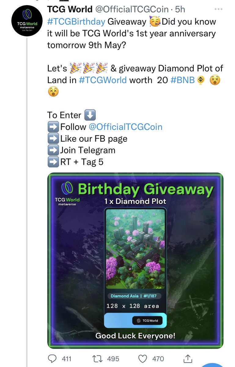 Genokfinance2's tweet photo. @OfficialTCGCoin Happy birthday/ 1 year anniversary TCG world. TCG metaverse is in Alpha a milestones that is usually achieved in 2-5 years. The metaverse is epic. Check it out.@elonmusk @SnoopDogg @Andrey38355976 @LadyD2022 @Kenjilla618 @cornelius_gandy @Andrey38355976 @Chakra_Fairy 
#BTC #ETH https://t.co/yPhDo6EW0n
