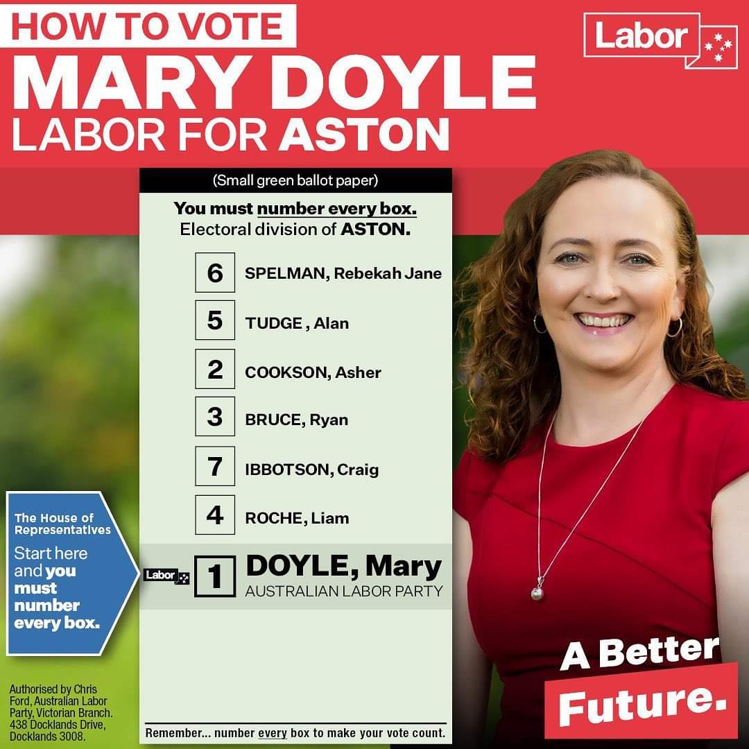 Russycook's tweet photo. Prepolling is now open in #Aston
3 Locations
Stud Park Shopping Centre
PREM CLOSED The Reject Shop 1101 Stud Rd Rowville 3178
St Jude's Parish
49 George St, Scoresby 3179
Boronia prepoll
252 Dorset Rd, Boronia 3155
VOTE for A Better Future
VOTE 1️⃣@MaryDoyle4Aston
#ausvotes https://t.co/oInK49vODB