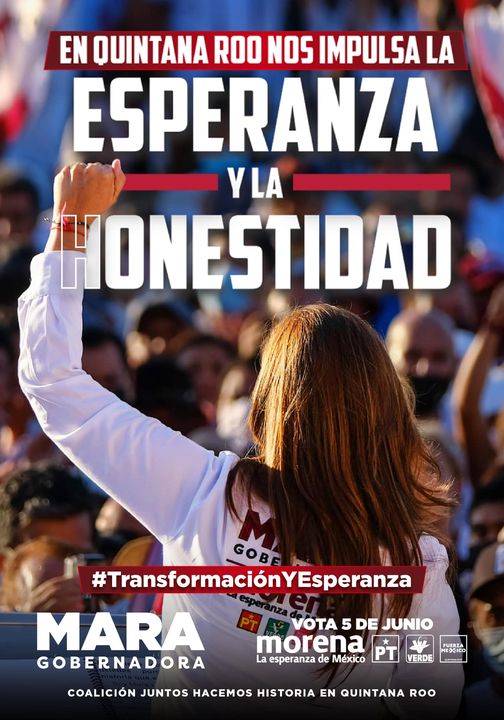 NBacalar's tweet photo. Soy una mujer comprometida con la lucha social, convencida de gobernar con el corazón y con los valores de la #4T. Con honestidad y respaldada por el pueblo, vamos a consolidar la transformación de #QRoo #QueSigaLaEsperanza @MaraLezama #BenitoJuárez #Cancún #Morena #MaraLezama https://t.co/qhZTspGFOB