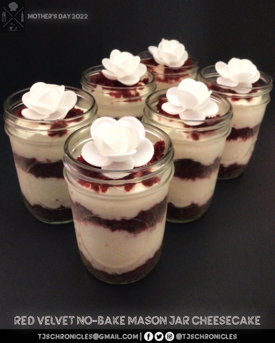 TJsChronicles's tweet photo. The Red Velvet No-Bake Mason Jar Cheesecakes pay tribute to the ladies in my life &amp; all those Moms out there being honored on their special day.

#GoodEats #ItsAGoodThing #MothersDay #RedVelvet #WhiteChocolate #MasonJars #RedVelvetCheesecake #Cheesecake #Dessert #TJsChronicles https://t.co/fEUw8TML4m