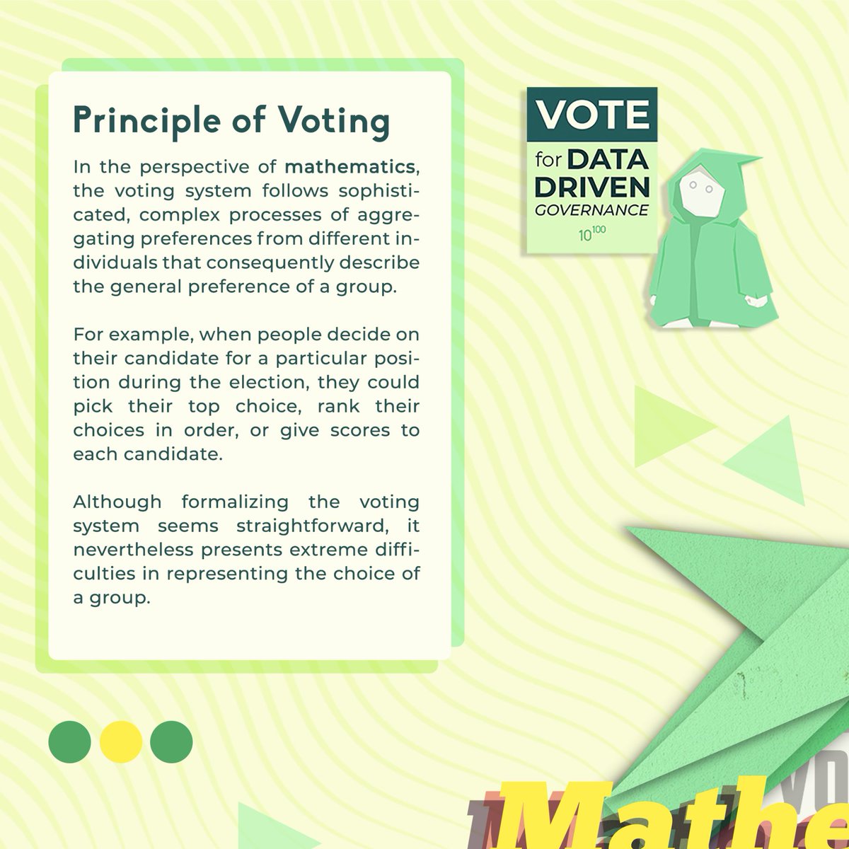 upmathclub's tweet photo. Get your thinking hats this Math Monday and discover about the mathematics behind voting systems. 

Have you casted your vote? If not, Googol reminds you to vote according to your ideals and principles!✨

#MathMondayWithUPMathClub
#GoogolVotes
#GoogolHindiMagpapabudol

💚💚💚 https://t.co/76ybk5XkxM