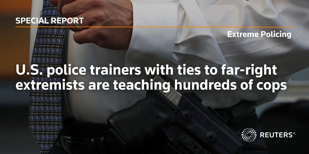 Reuters's tweet photo. Police trainer Ryan Morris has called the 2020 election a socialist plot to seize the U.S. government. He's one of five instructors identified by Reuters whose social media posts have echoed far-right extremists https://t.co/2xrJDQT1bm @JuliaHarte1 @AlexandraUlmer https://t.co/Uk9aFTZZS0